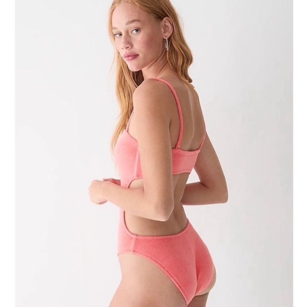 j. Crew Cutout Bandeau Terrycloth One Piece Swimsuit with Straps sz 10 coral